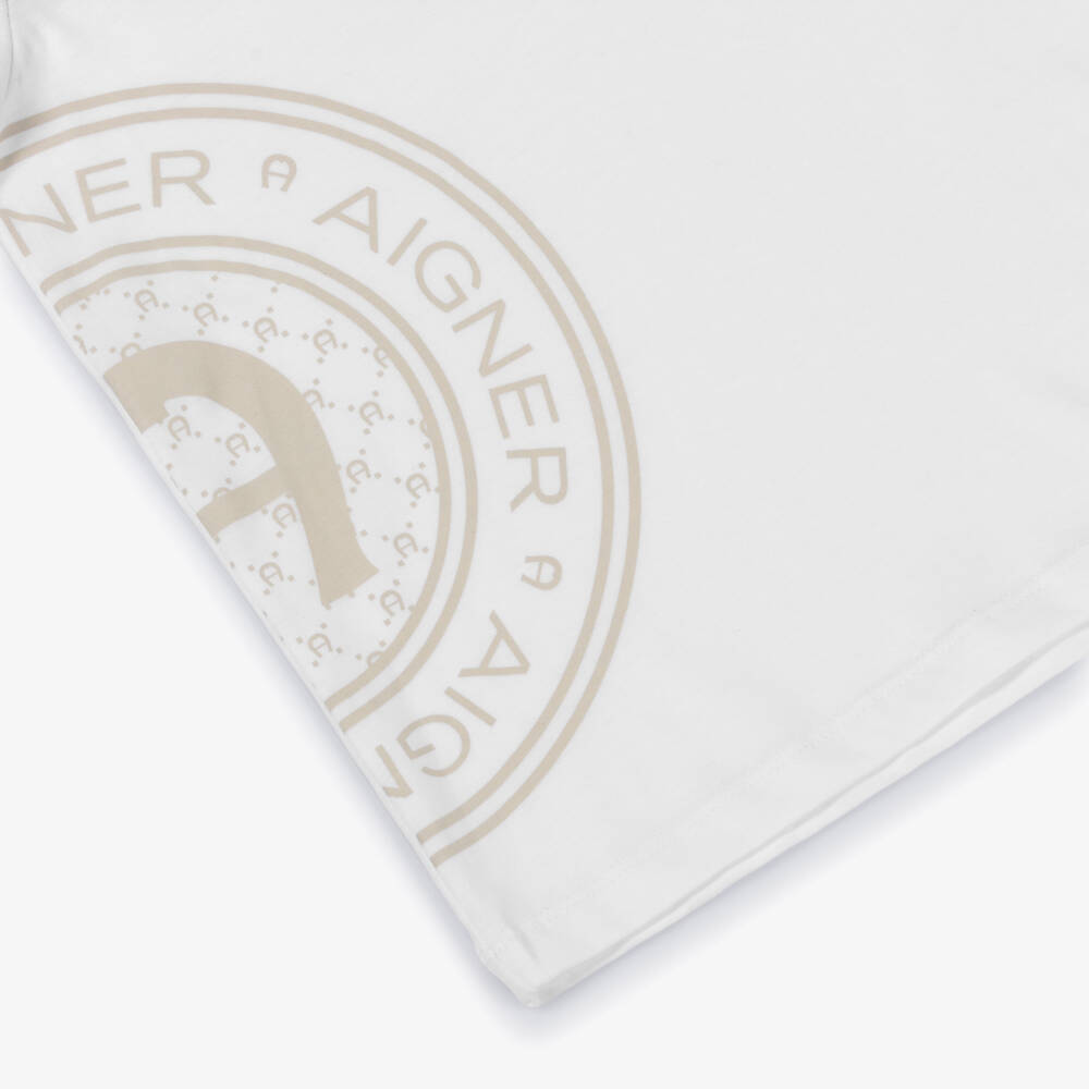 AIGNER-Boys White & Beige Cotton Polo Shirt with Logo Detail | Childrensalon Outlet
