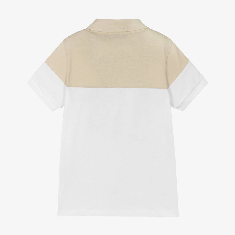 AIGNER-Boys White & Beige Cotton Polo Shirt with Logo Detail | Childrensalon Outlet