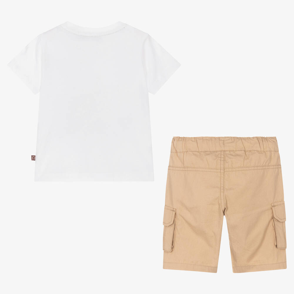 AIGNER-Белая футболка и бежевые шорты из хлопка | Childrensalon Outlet