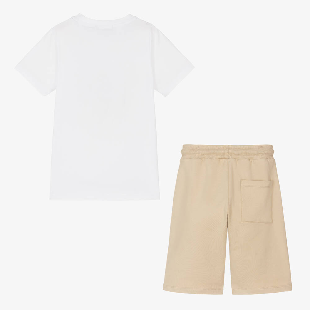 AIGNER-طقم شورت قطن لون أبيض وبيج للأولاد | Childrensalon Outlet