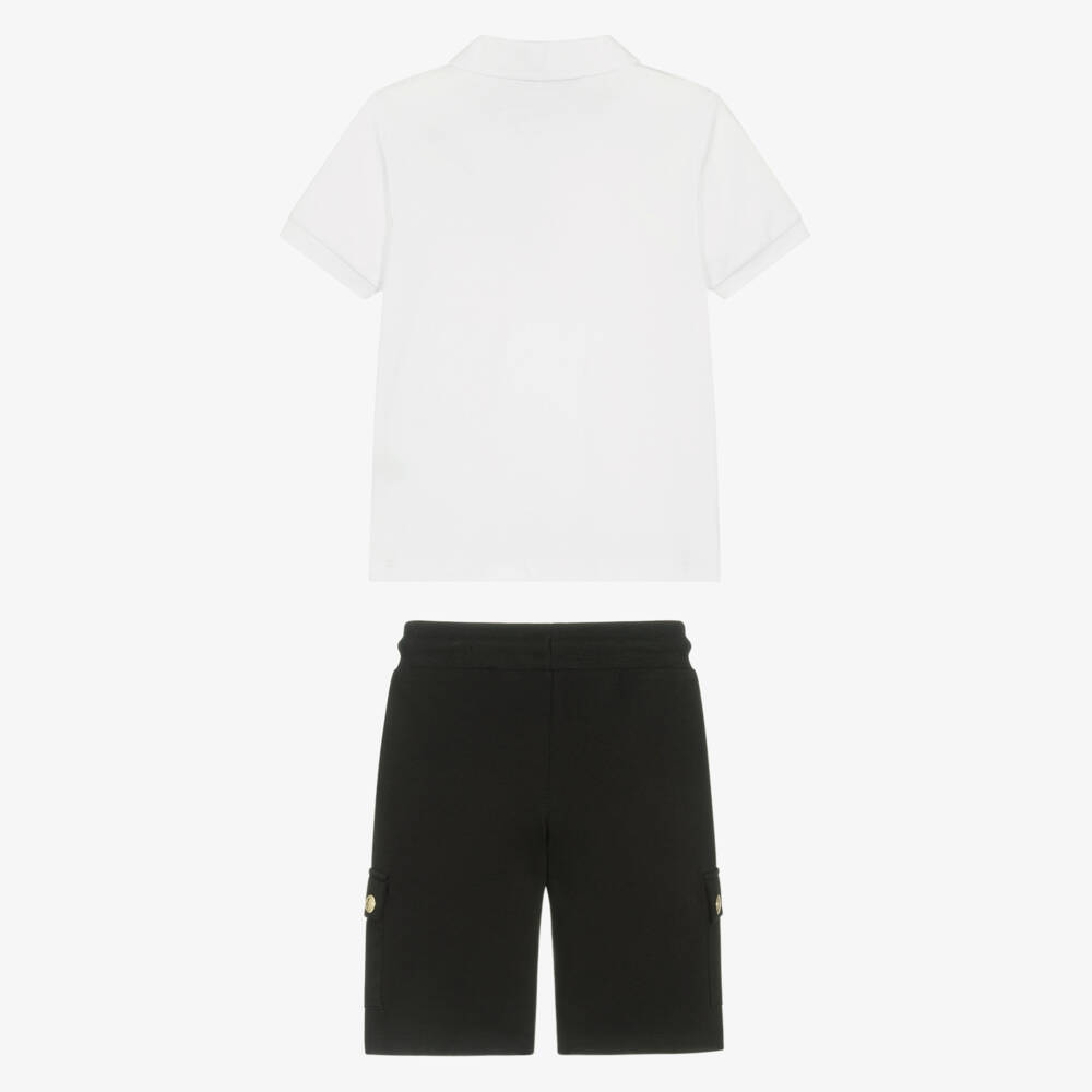 AIGNER-Boys White & Black Cotton Jersey Shorts Set | Childrensalon Outlet