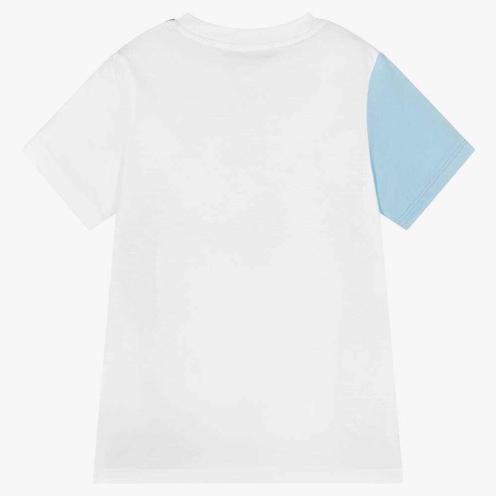 AIGNER-Boys White & Blue Colourblock T-Shirt | Childrensalon Outlet
