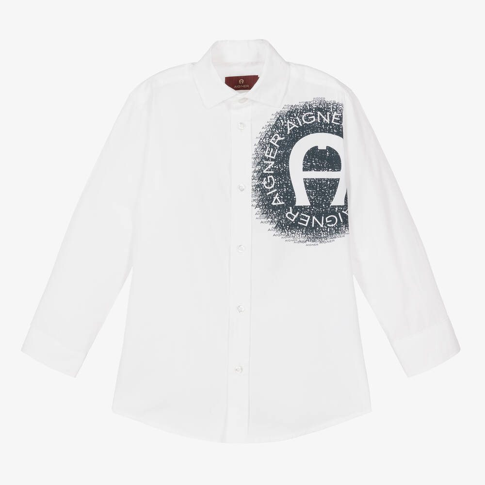 AIGNER-Бело-синяя рубашка из хлопка для мальчиков | Childrensalon Outlet
