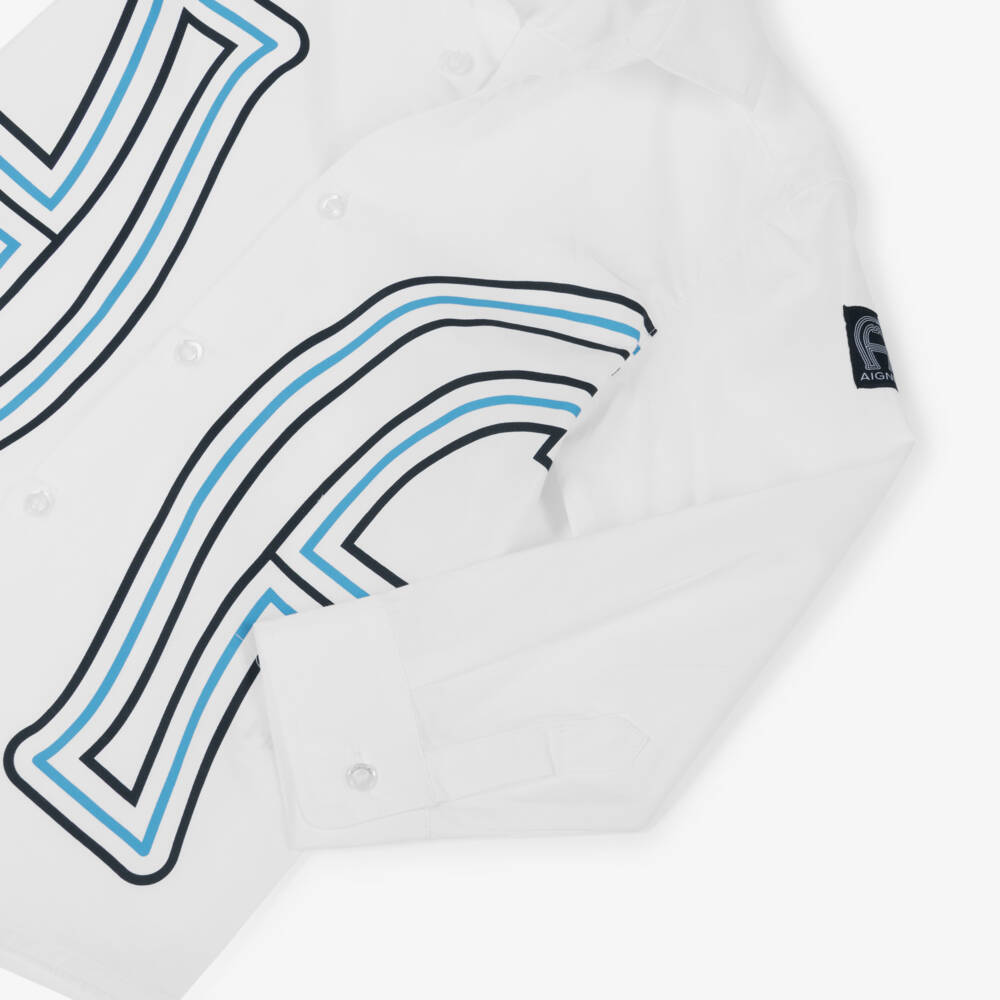 AIGNER-Boys White & Blue Horseshoe Logo Cotton Shirt | Childrensalon Outlet