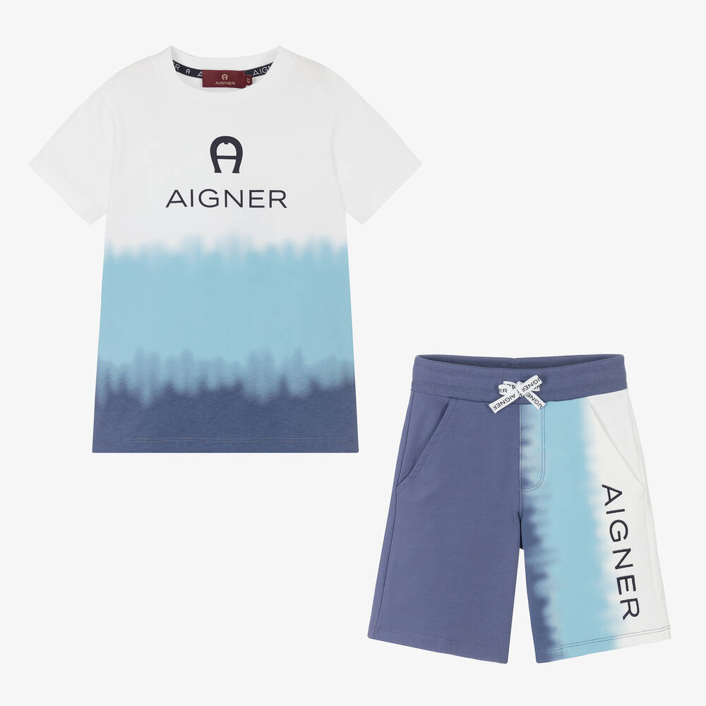 AIGNER-Boys White & Blue Logo Shorts Set | Childrensalon Outlet