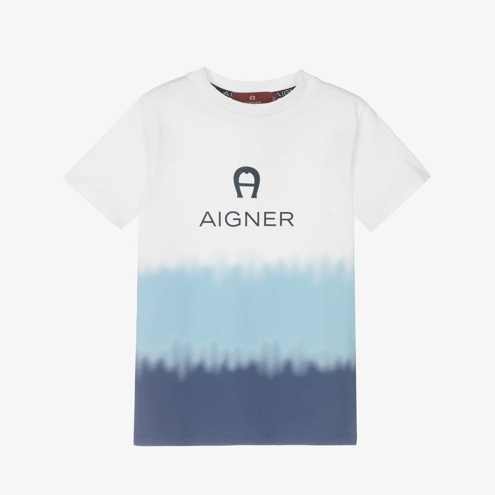 AIGNER-تيشيرت قطن لون أبيض وأزرق للأولاد | Childrensalon Outlet