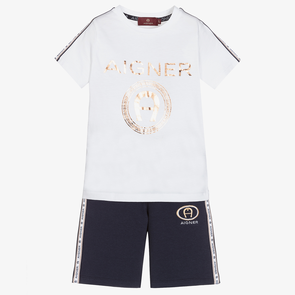 AIGNER - Белая футболка и синие шорты для мальчиков | Childrensalon