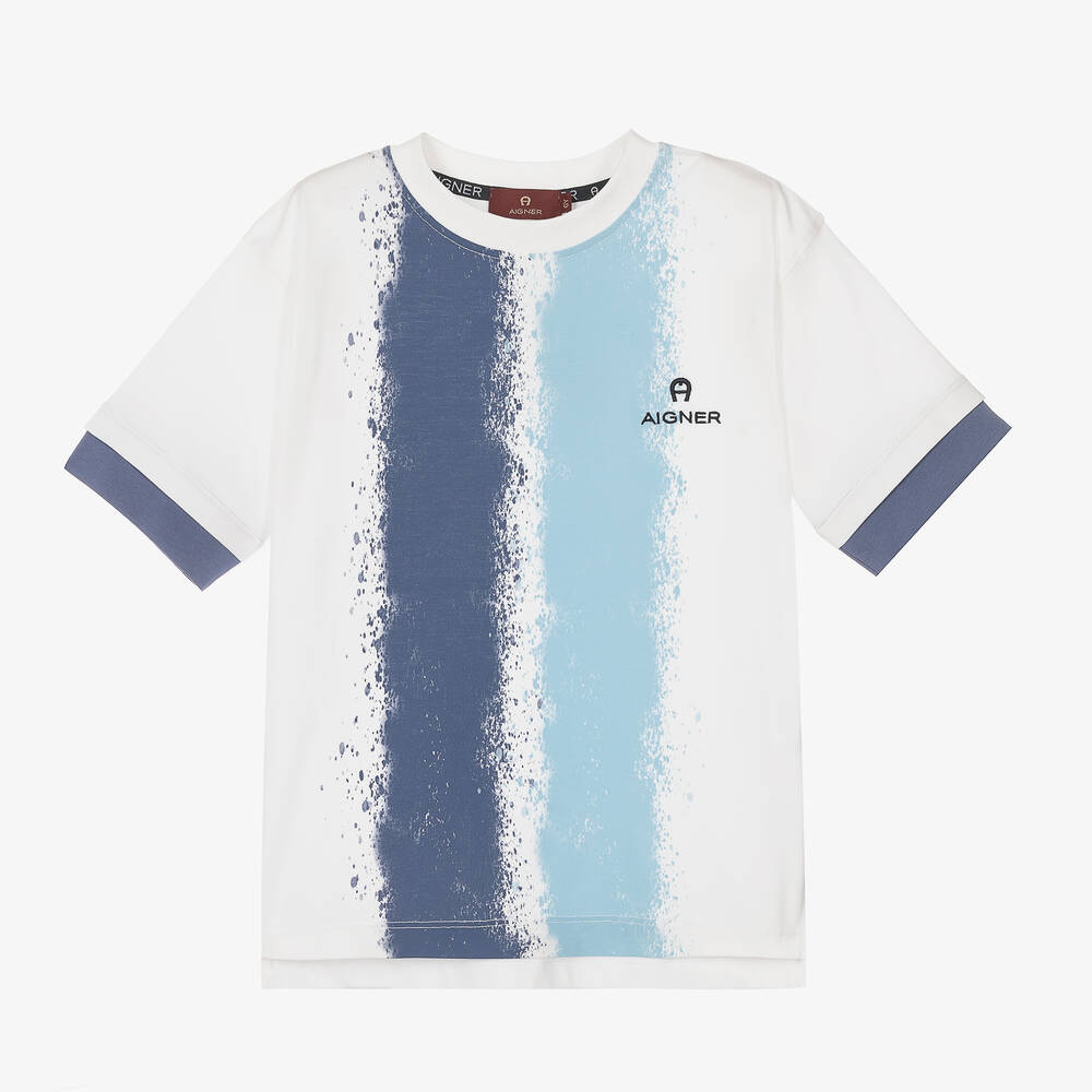 AIGNER - Boys White & Blue T-Shirt | Childrensalon