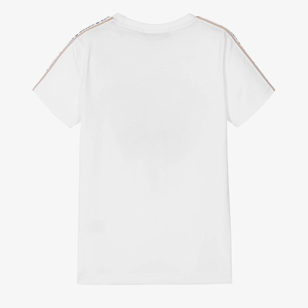 AIGNER-Boys White Cotton Flock Logo T-Shirt | Childrensalon Outlet