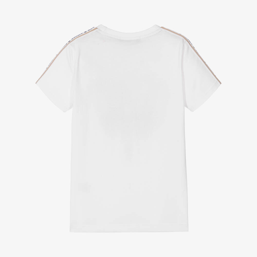 AIGNER-Boys White Cotton Flock Logo T-Shirt | Childrensalon Outlet