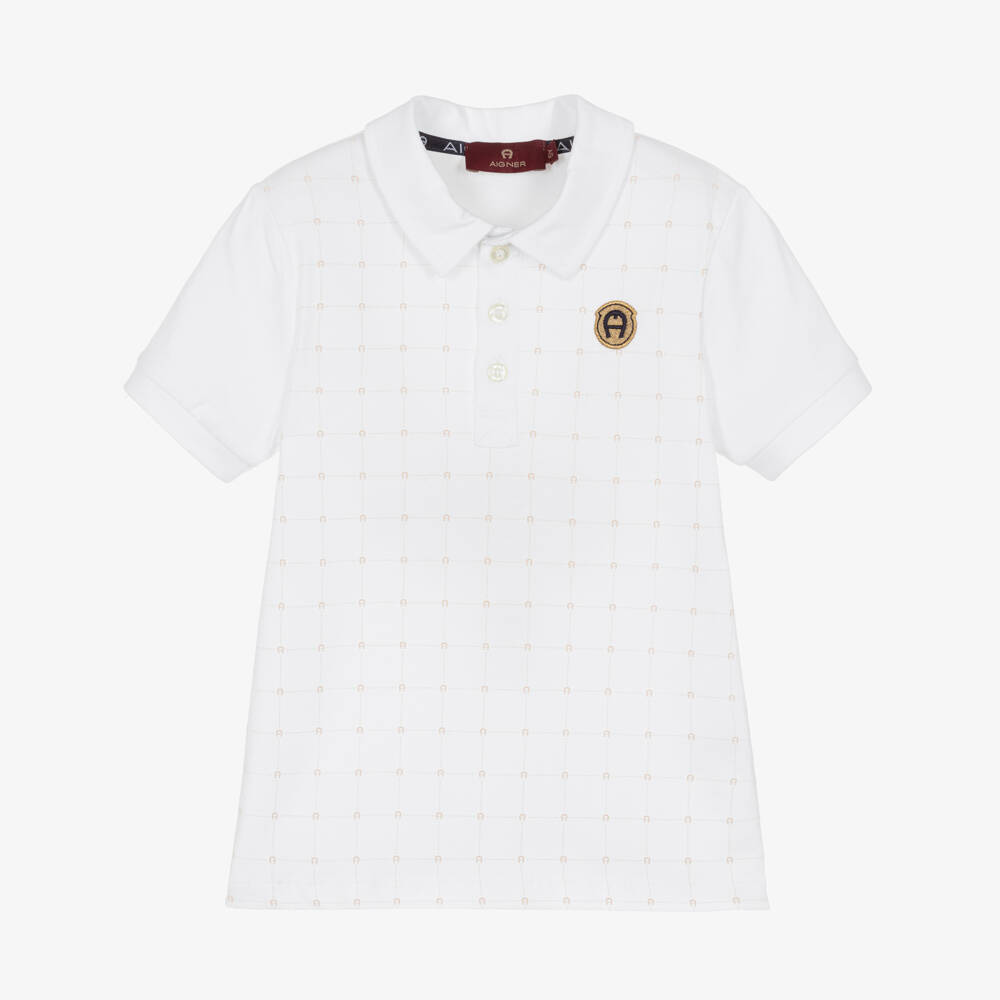 AIGNER-Boys White Cotton Jersey Polo Shirt | Childrensalon Outlet