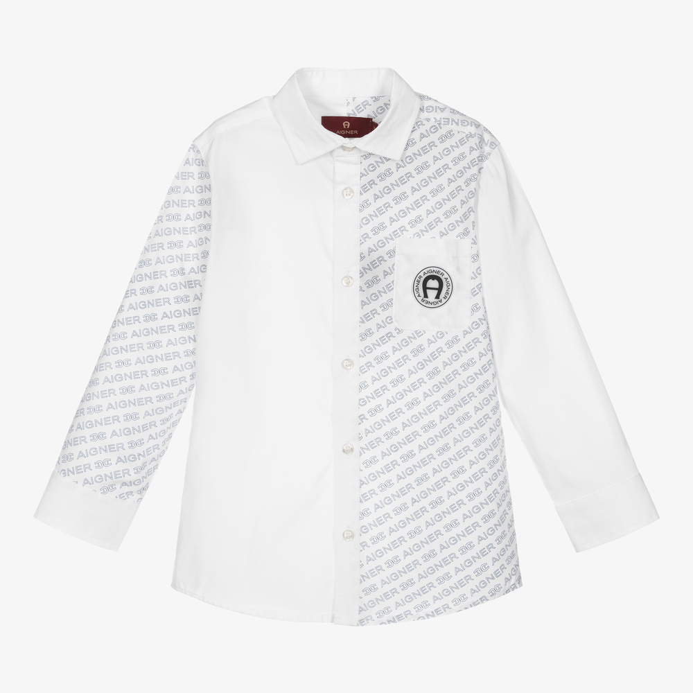 AIGNER - Boys White Cotton Logo Shirt | Childrensalon