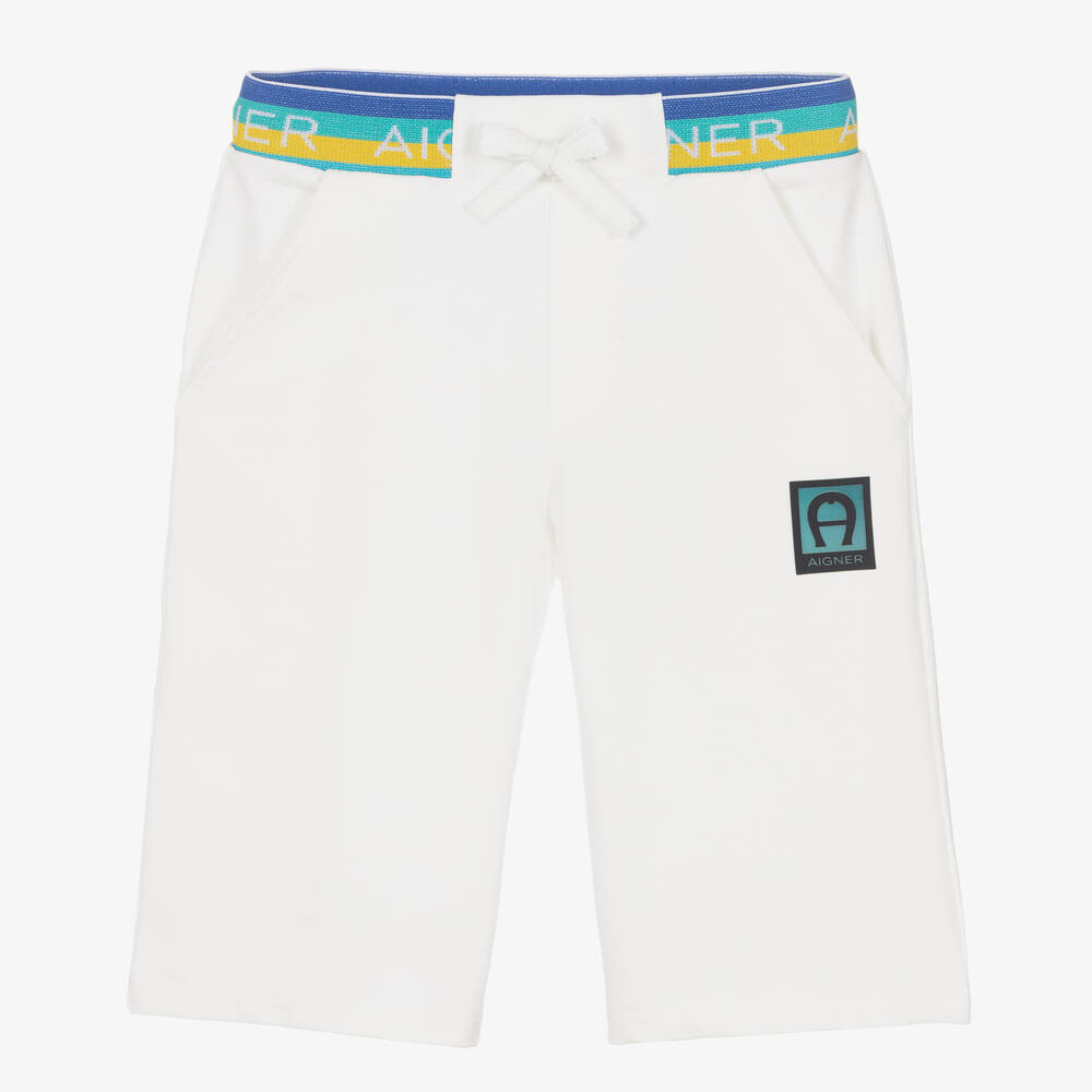AIGNER - Boys White Cotton Logo Shorts | Childrensalon
