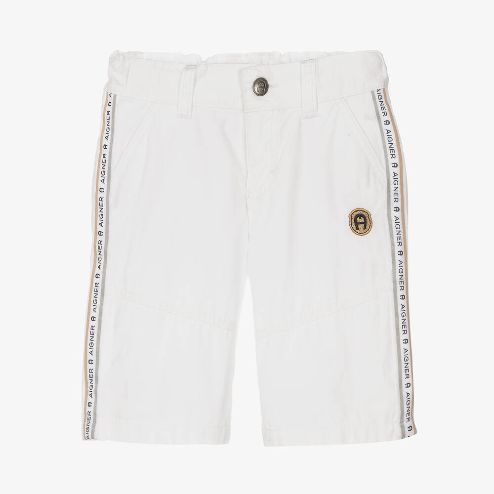 AIGNER - Boys White Cotton Logo Shorts | Childrensalon