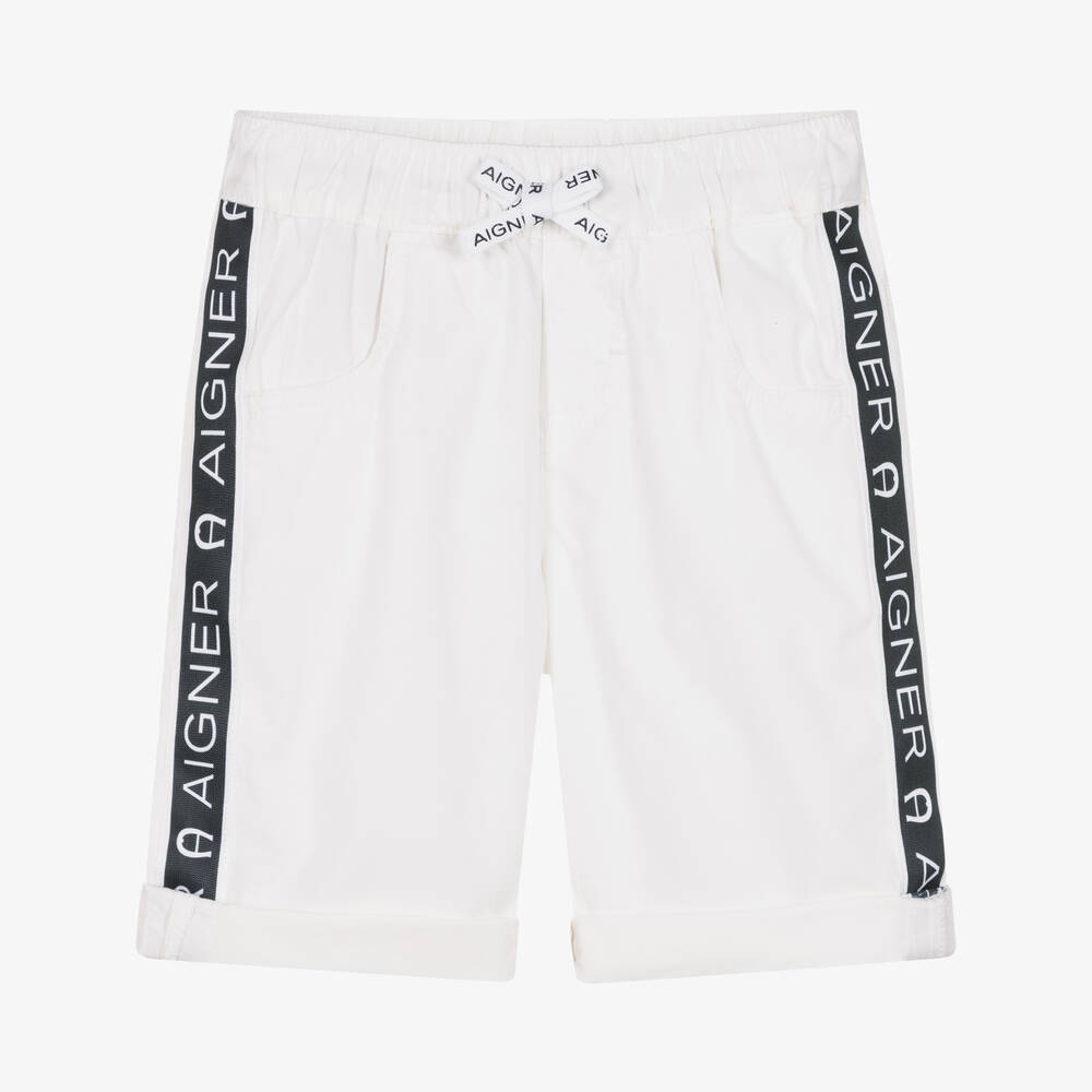 AIGNER - Boys White Cotton Logo Shorts | Childrensalon