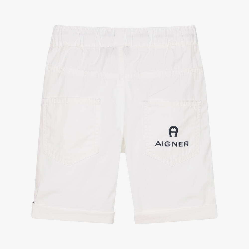AIGNER-Boys White Cotton Logo Shorts | Childrensalon Outlet