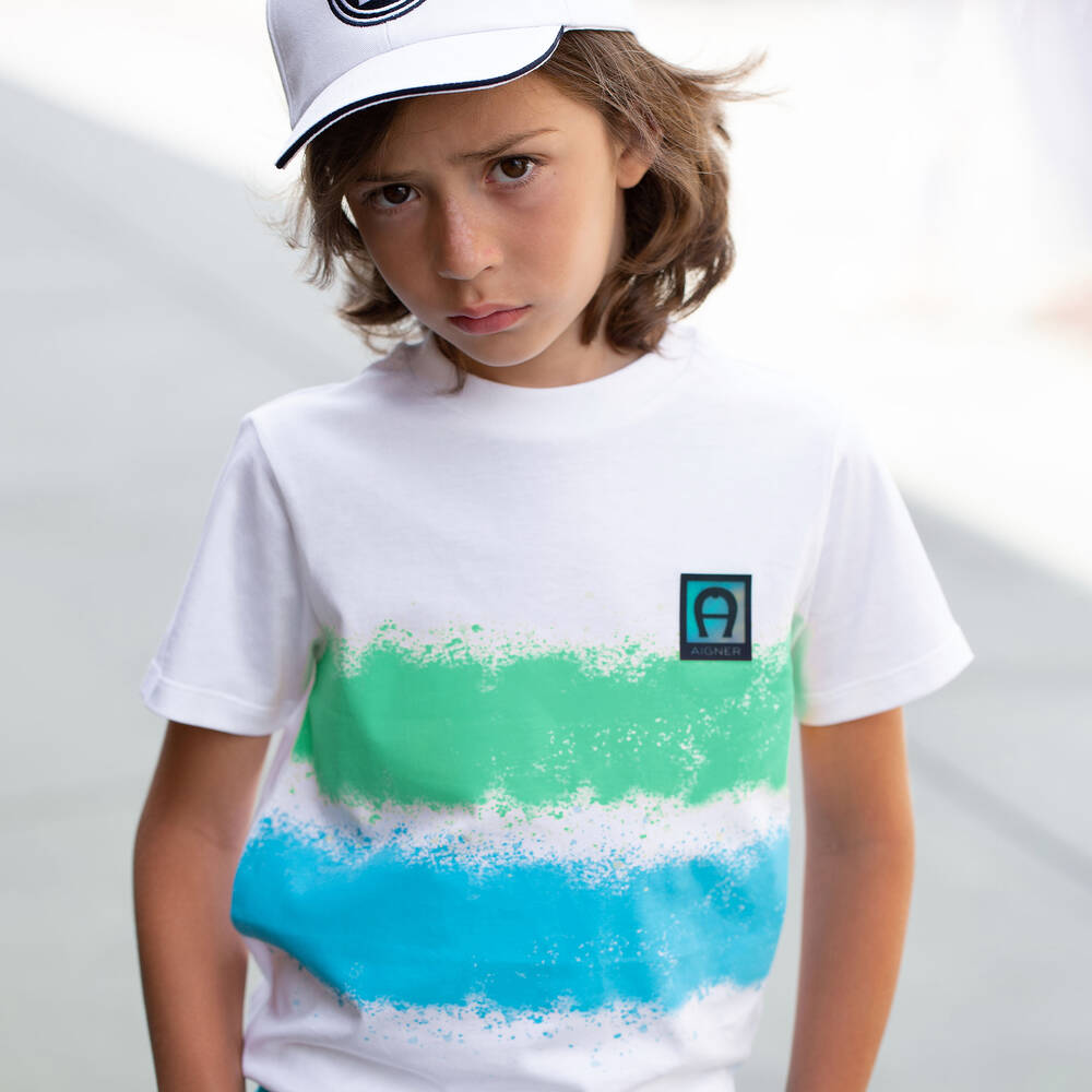 AIGNER-Boys White Cotton Logo T-Shirt | Childrensalon Outlet