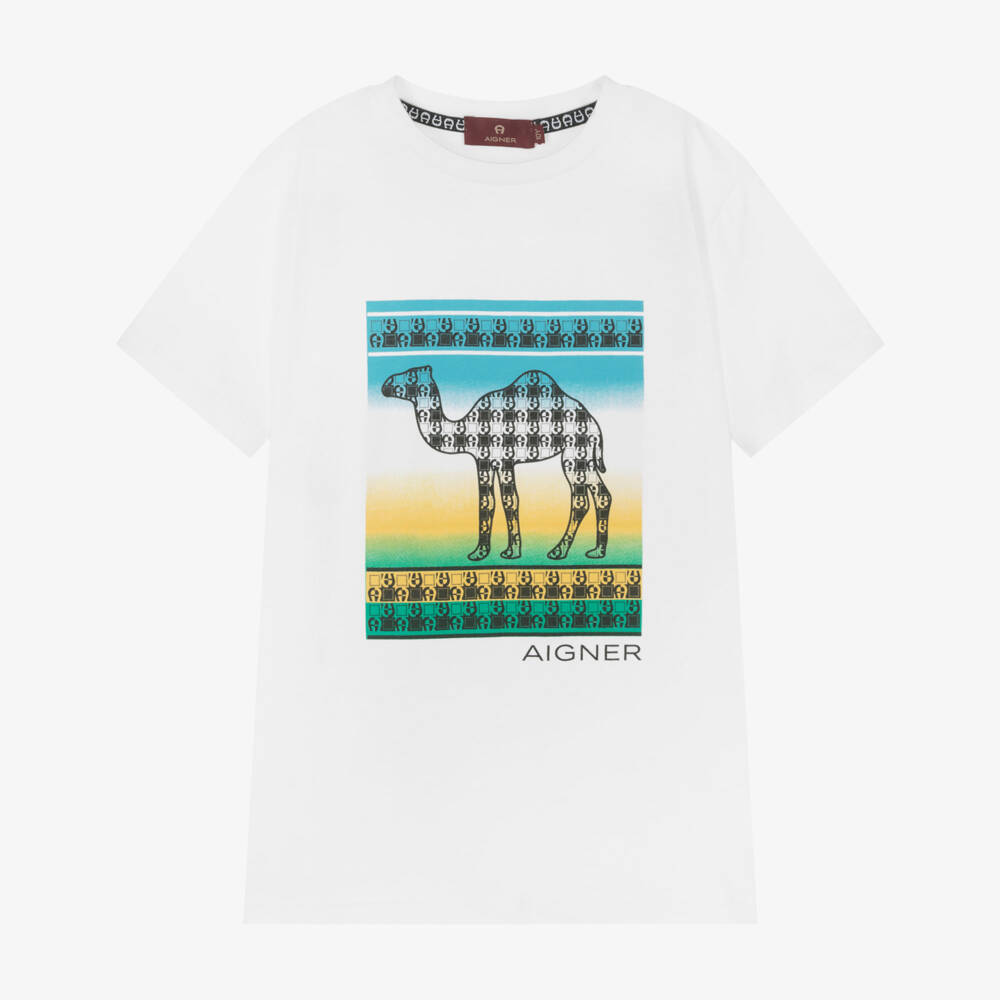 AIGNER-Boys White Cotton Logo T-Shirt | Childrensalon Outlet