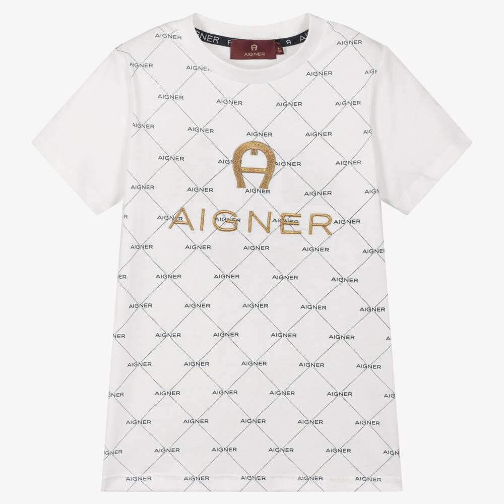 AIGNER - Boys White Cotton Logo T-Shirt | Childrensalon