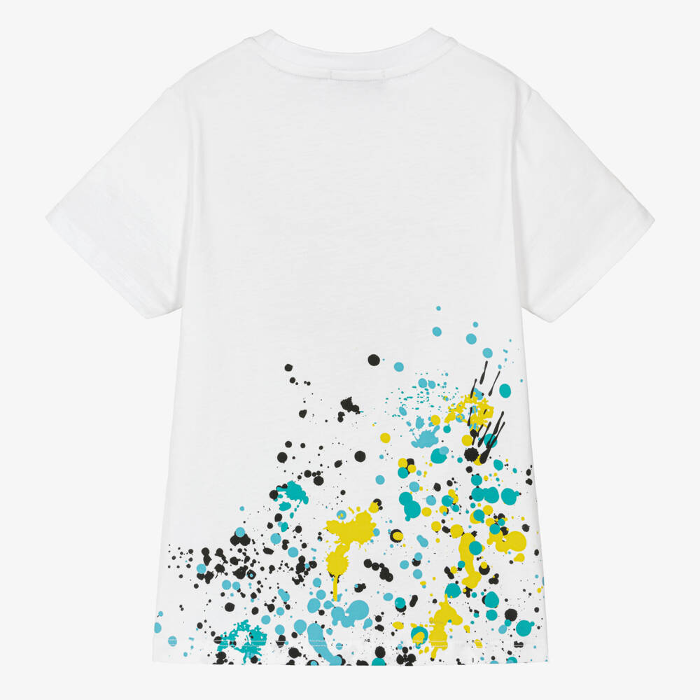 AIGNER-Boys White Cotton Paint-Effect T-Shirt | Childrensalon Outlet