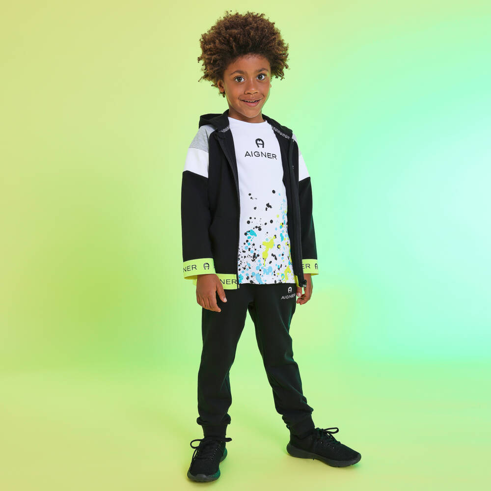 AIGNER-Boys White Cotton Paint-Effect T-Shirt | Childrensalon Outlet