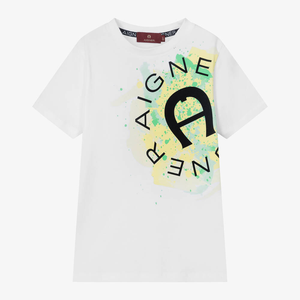 AIGNER-Boys White Cotton Paint Splatter T-Shirt | Childrensalon Outlet