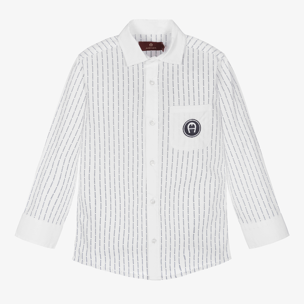 AIGNER - قميص قطن بوبلين لون أبيض للأولاد | Childrensalon