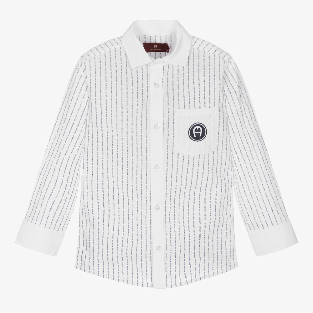 AIGNER-Boys White Cotton Shirt | Childrensalon Outlet