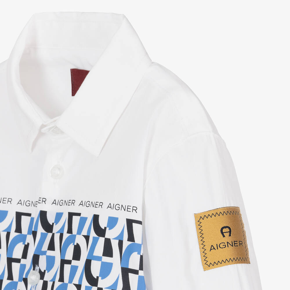 AIGNER-Boys White Cotton Shirt | Childrensalon Outlet