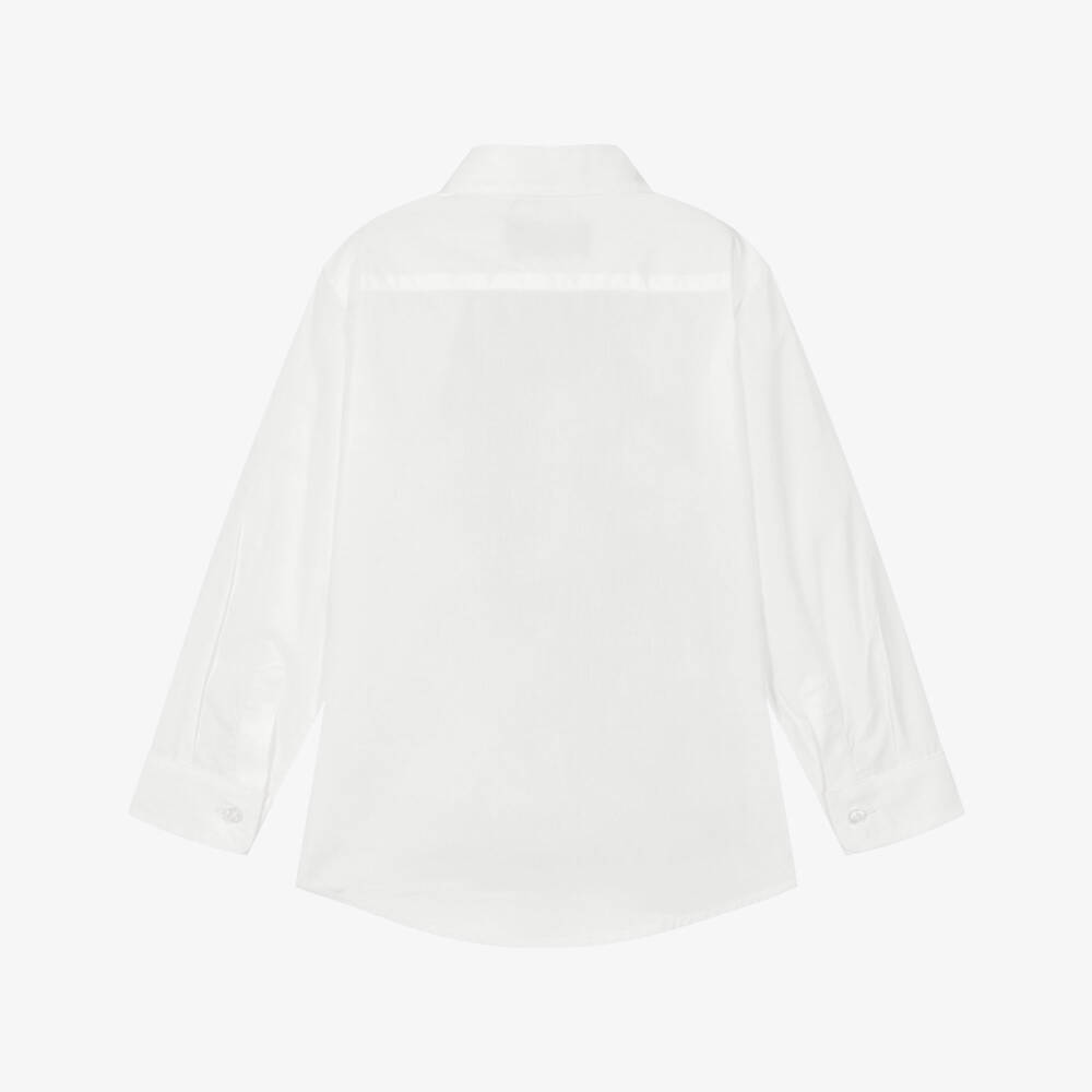 AIGNER-Boys White Cotton Shirt with Black Logo Print | Childrensalon Outlet