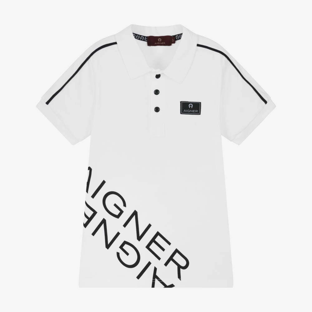 AIGNER-Boys White Cotton Short Sleeved Polo Shirt | Childrensalon Outlet