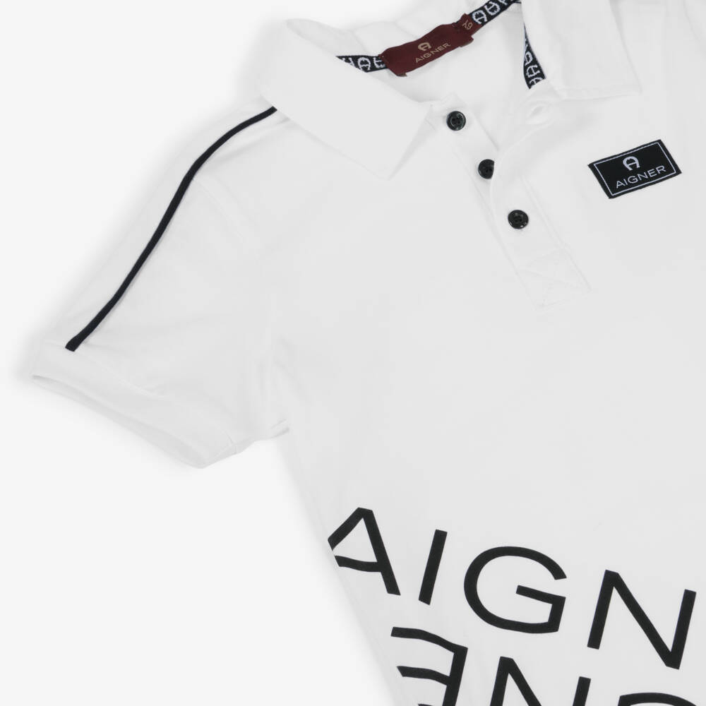 AIGNER-Boys White Cotton Short Sleeved Polo Shirt | Childrensalon Outlet