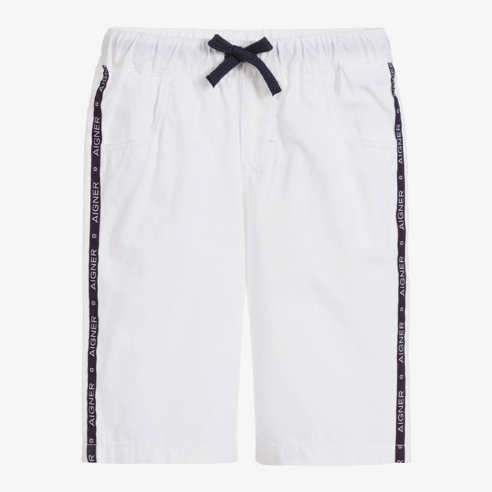 AIGNER - Boys White Cotton Shorts | Childrensalon