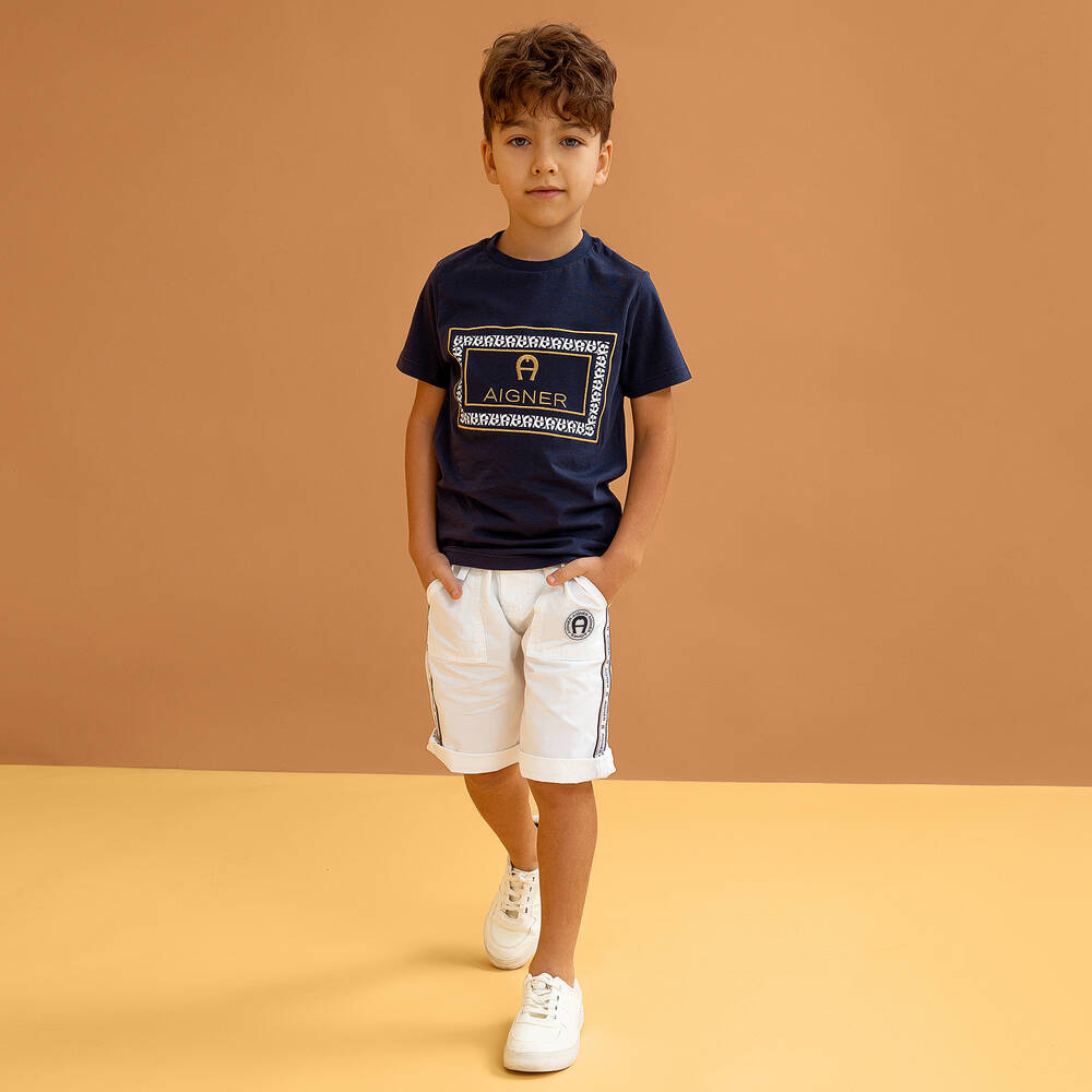 AIGNER-Boys White Cotton Shorts | Childrensalon Outlet