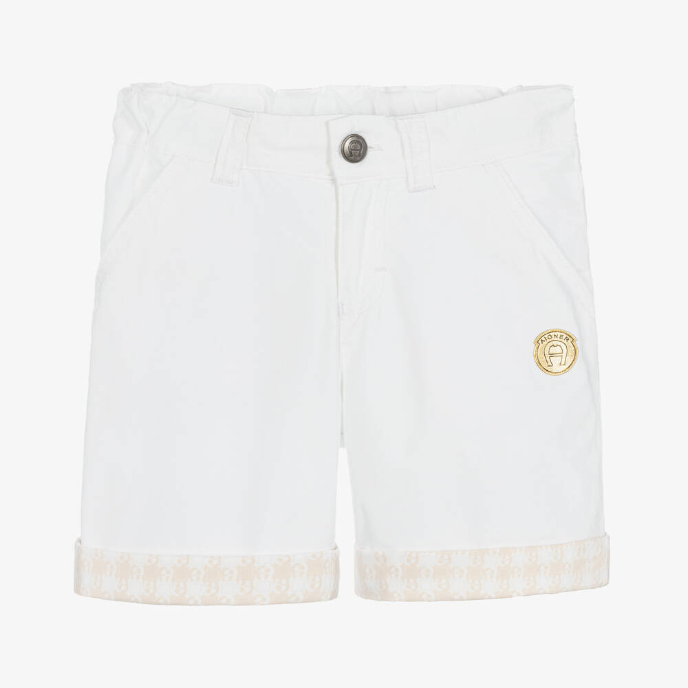 AIGNER - Boys White Cotton Shorts | Childrensalon