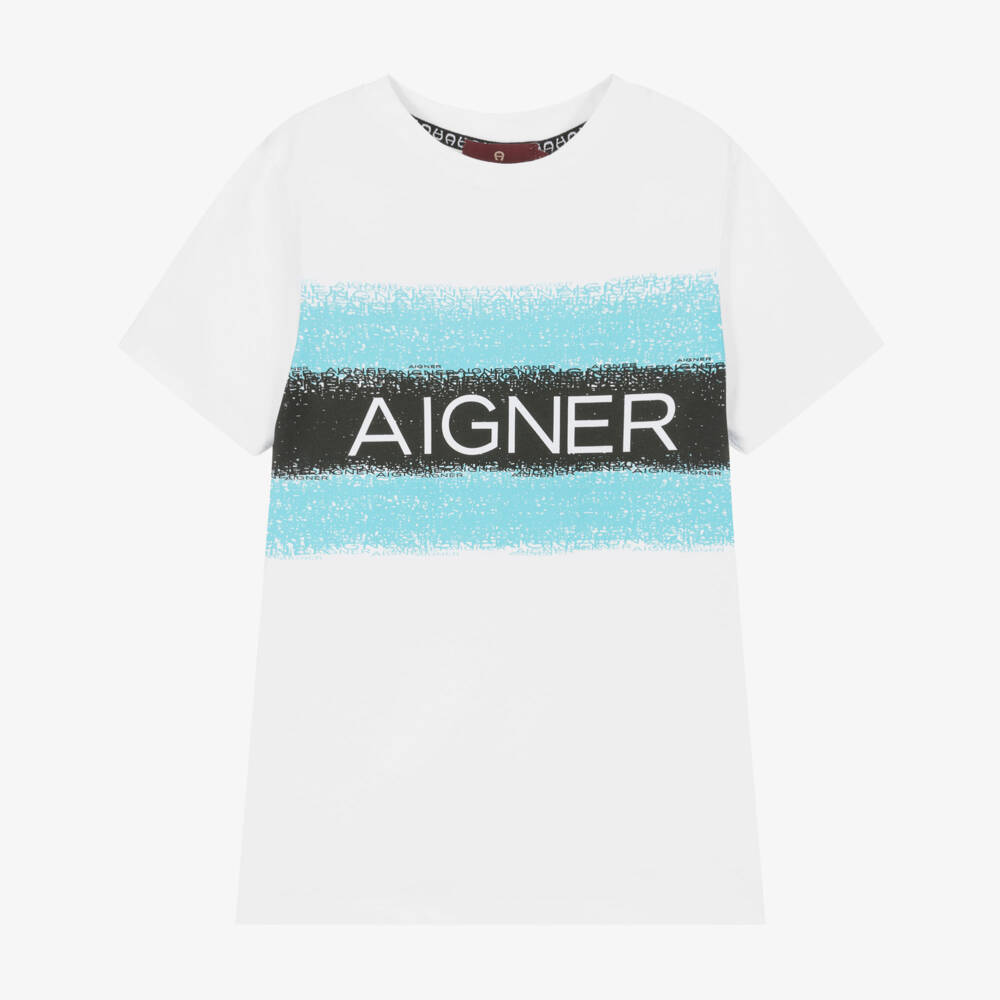AIGNER-Белая хлопковая футболка с полосами для мальчиков | Childrensalon Outlet