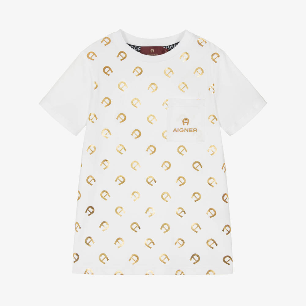 AIGNER-Boys White Cotton T-Shirt | Childrensalon Outlet