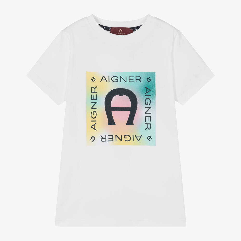 AIGNER-Boys White Cotton T-Shirt | Childrensalon Outlet