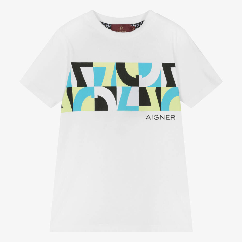 AIGNER-Boys White Cotton T-Shirt | Childrensalon Outlet