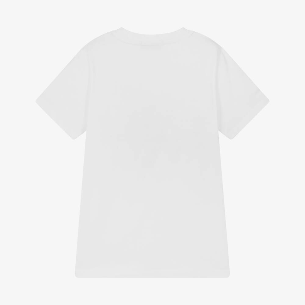 AIGNER-Boys White Cotton T-Shirt with a Blue Logo Pattern | Childrensalon Outlet
