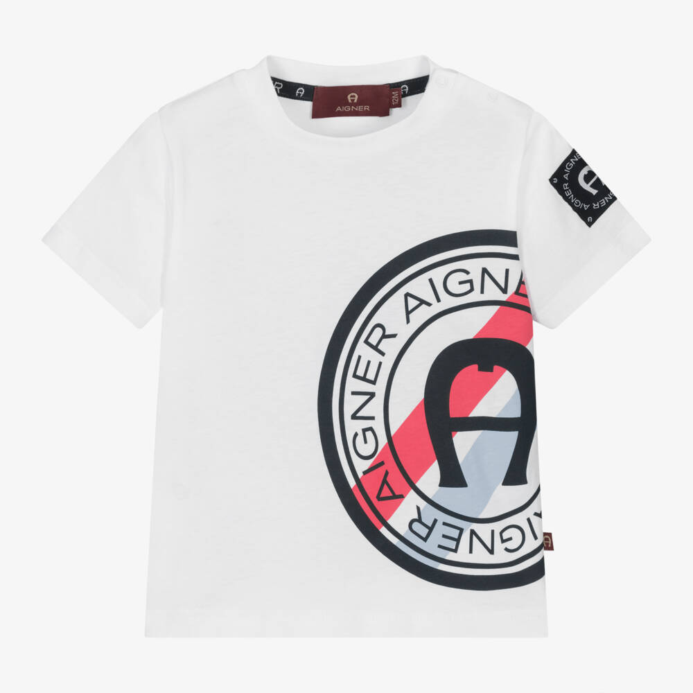 AIGNER-Футболка из белого хлопка с логотипом для мальчиков | Childrensalon Outlet