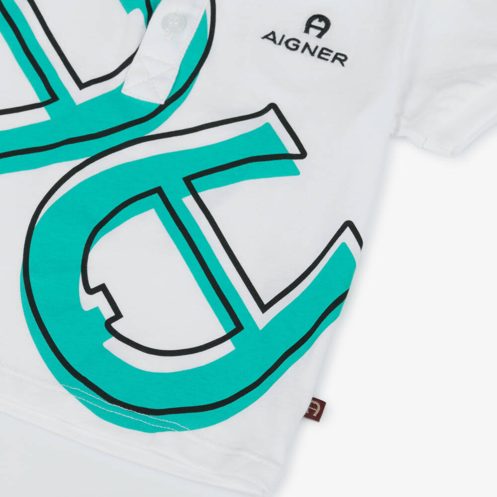 AIGNER-Boys White Double Logo Polo | Childrensalon Outlet