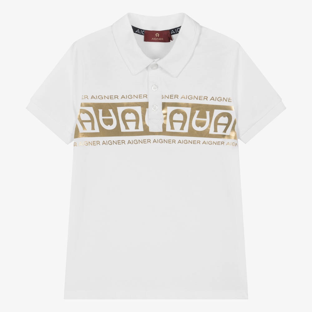 White and gold polo shirt outlet