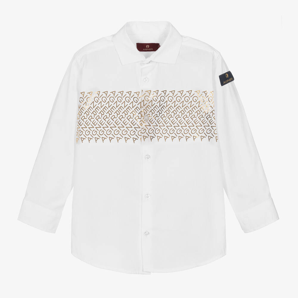 AIGNER-Boys White & Gold Cotton Shirt | Childrensalon Outlet