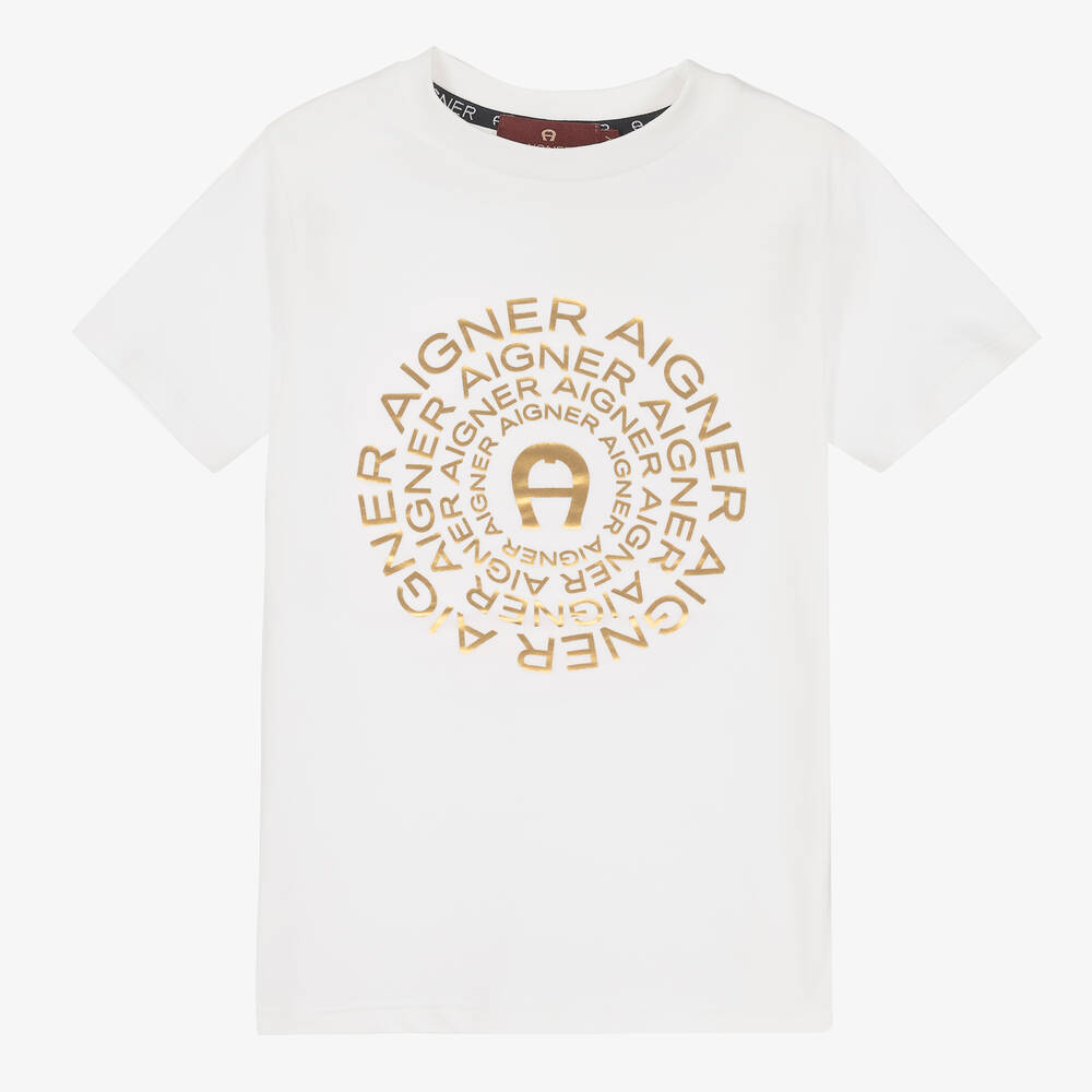 AIGNER - T-Shirt in Weiß und Gold (J) | Childrensalon