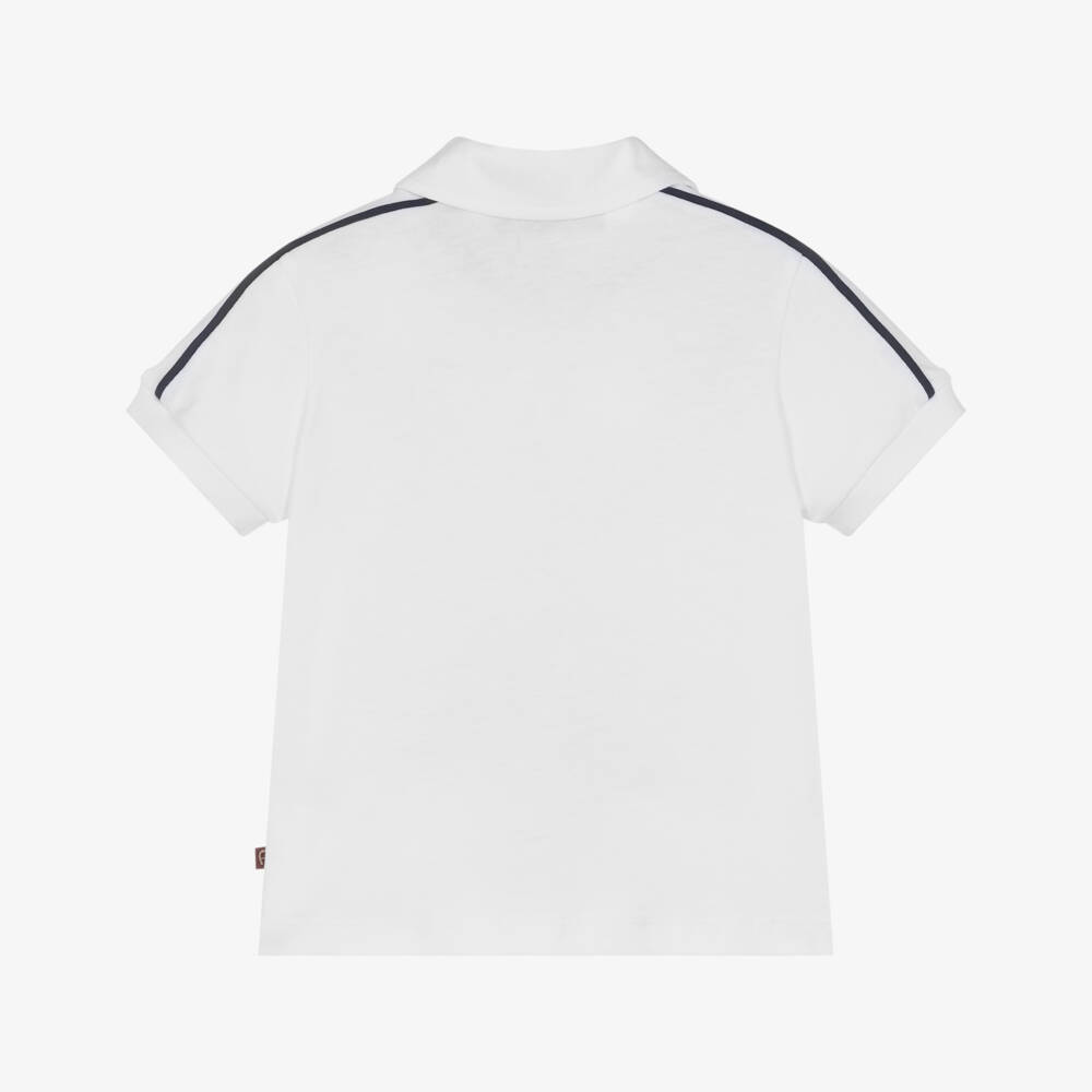 AIGNER-Boys White Jersey Polo Shirt with Navy Blue Trim | Childrensalon Outlet