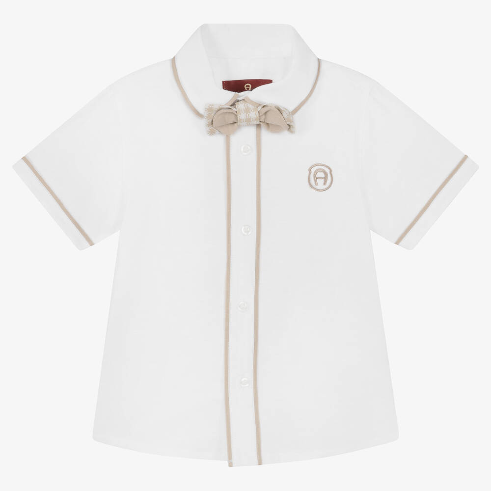 AIGNER - Boys White Linen & Cotton Shirt | Childrensalon