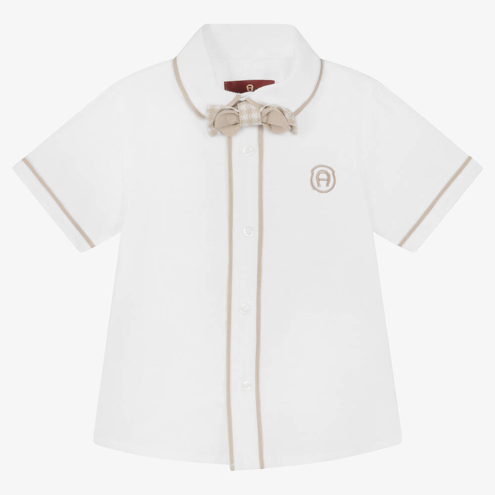 AIGNER-Boys White Linen & Cotton Shirt | Childrensalon Outlet