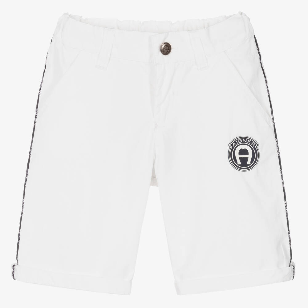 AIGNER - Boys White Logo Chino Shorts | Childrensalon
