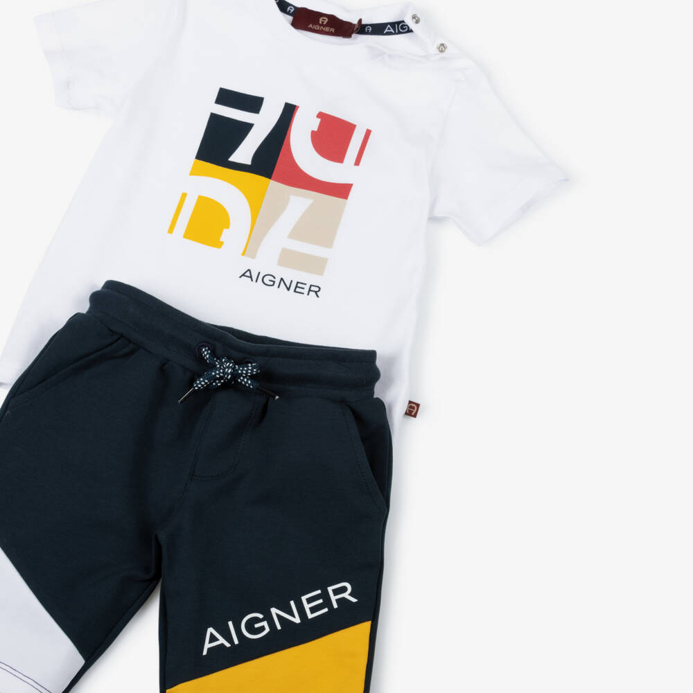 AIGNER-Комплект синих и белых хлопковых шорт для мальчиков | Childrensalon Outlet